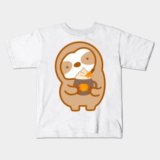 Cute Pumpkin Spice Latte Sloth Kids T-Shirt